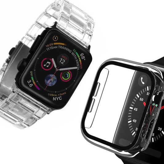 Apple Watch【透明方塊錶帶/透明鋼化玻璃錶殼】冰晶新款 觸控升級