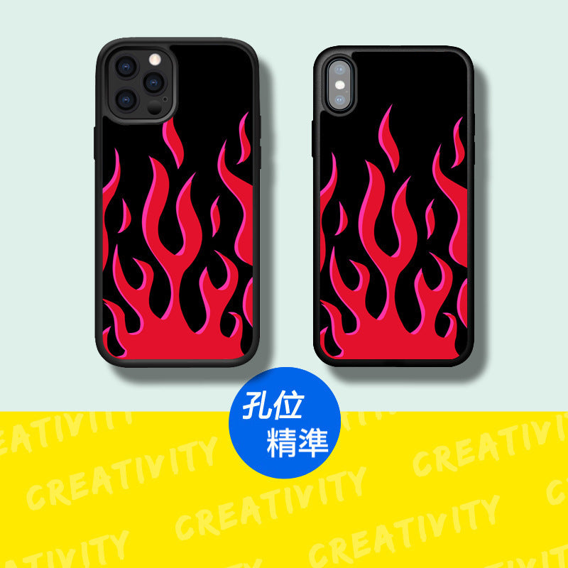 iPhone系列【黑色紅火】塗鴉彩繪系列防摔殼，黑邊TPU+鋁片二合一殼體 防摔、防塵、防刮花
