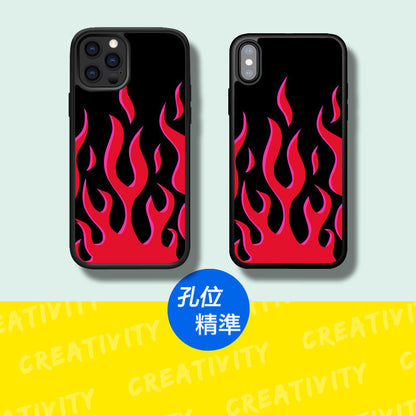 iPhone系列【黑色紅火】塗鴉彩繪系列防摔殼，黑邊TPU+鋁片二合一殼體 防摔、防塵、防刮花