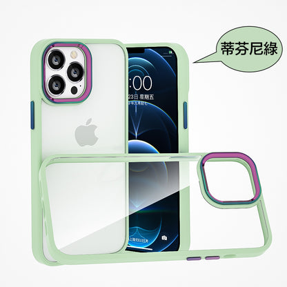 iPhone【鈦金金屬鏡頭防摔殼 】磨砂軟邊TPU＋高透亮PC背板一體成型【科技鈦色鏡頭＋可換式按鍵】