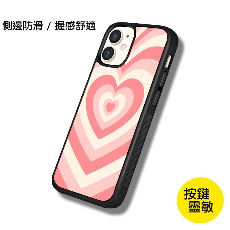 iPhone系列【粉紅愛心】塗鴉彩繪系列防摔殼，黑邊TPU+鋁片二合一殼體 防摔、防塵、防刮花