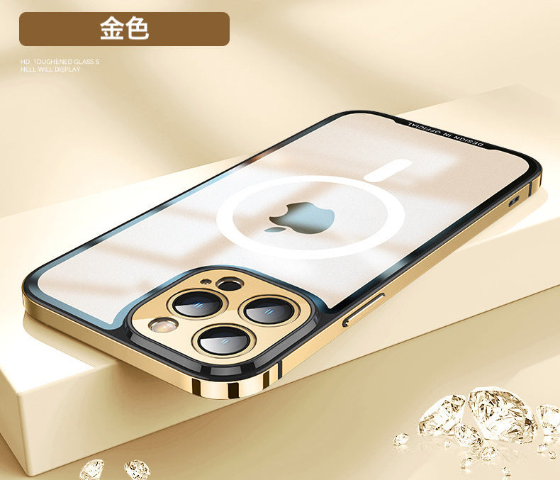 iPhone14系列13系列12系列 【不銹鋼磨砂玻璃殼】不銹鋼硬派邊框＋磨砂防髒背板 配置magsafe磁吸圈