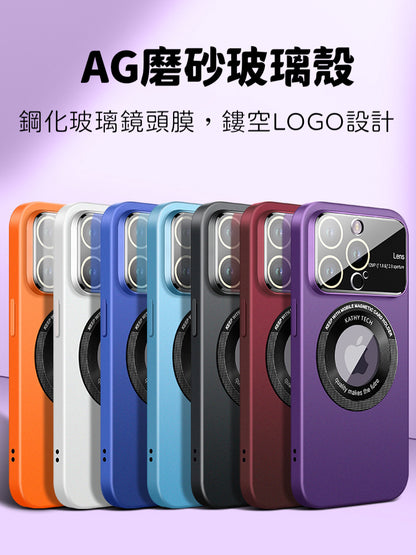 【大視鏡磨砂磁吸殼】極致輕薄防摔殼 4K鏡頭全包，精準防塵網 LOGO透明/適用於 iPhone 15系列14系列13系列12系列
