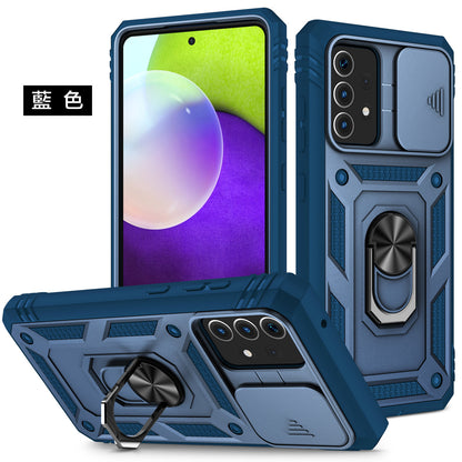 三星 【三合一鏡頭翻蓋手機殼】多色可選，銀幕邊框保護設計，具有指環支架