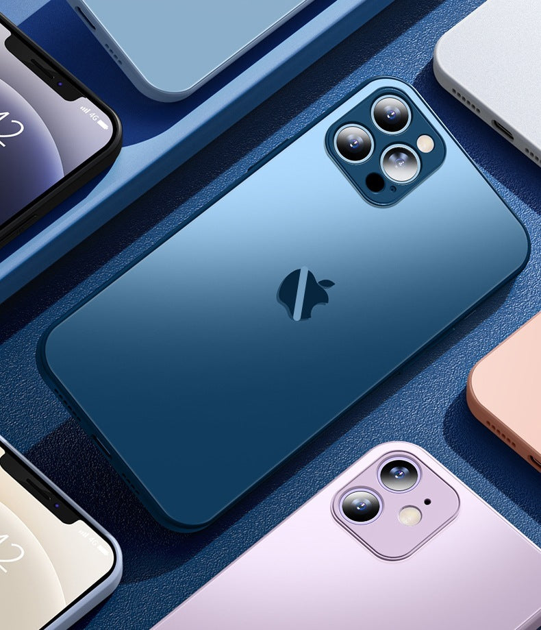 iPhone【原感殼】防摔殼～與IPhone原機相同玻璃顏色、質感，鏡頭全包覆， 磨砂玻璃TPU軟邊雙材質