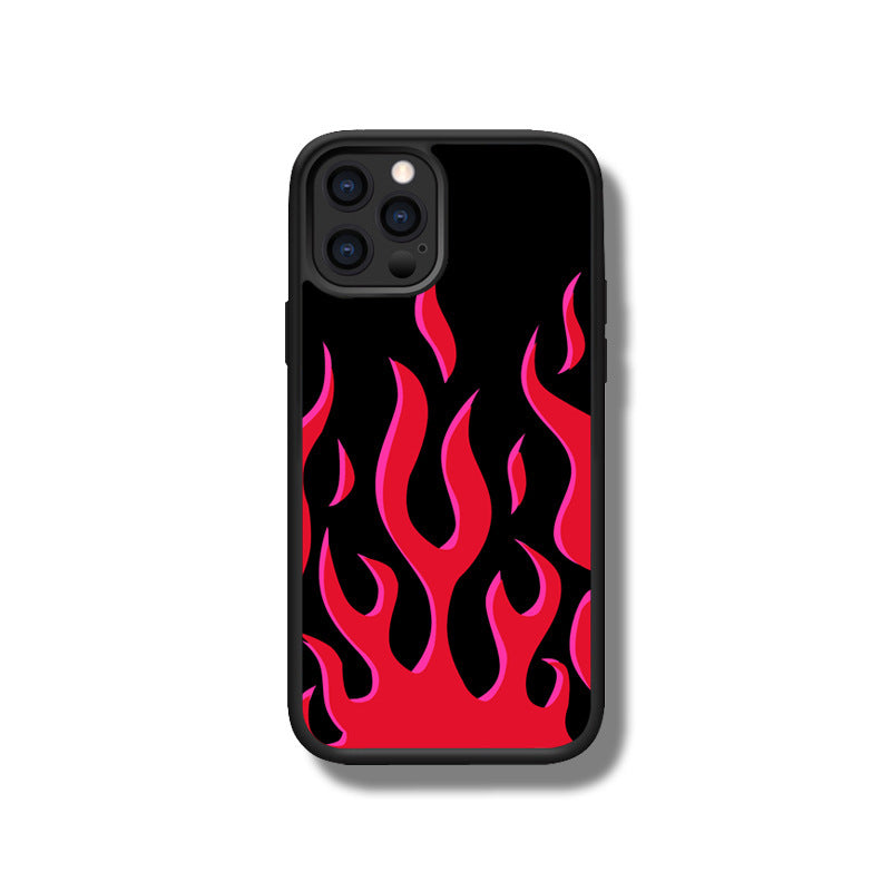 iPhone系列【黑色紅火】塗鴉彩繪系列防摔殼，黑邊TPU+鋁片二合一殼體 防摔、防塵、防刮花