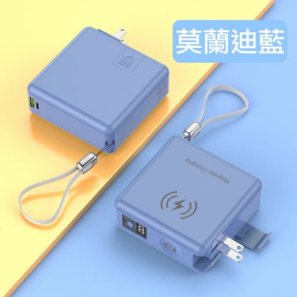 超級萬能器【六合一快充行動電源】（附贈2條掛繩充電線）22.5W 15000mAh大電量行動電源＋15W磁吸無線充電＋手錶充電器＋手機支架多孔快充頭